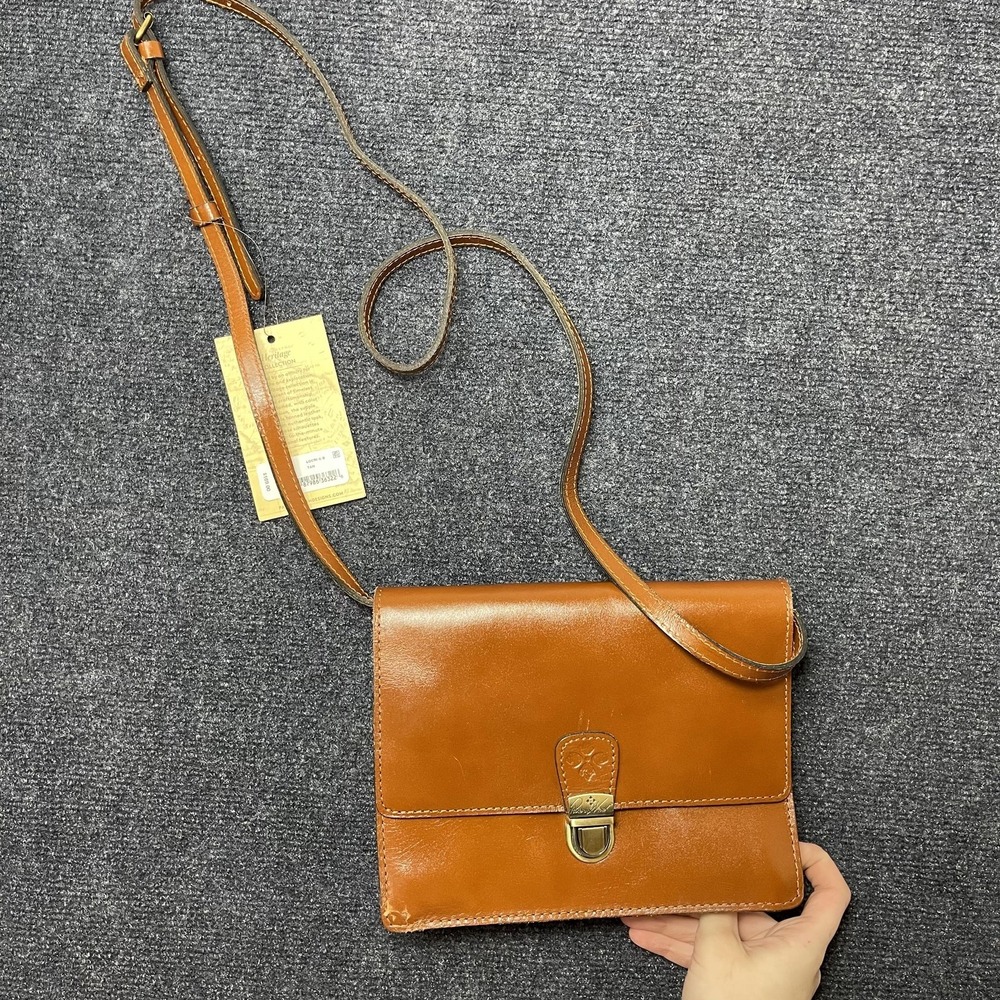 Patricia Nash Crossbody Bag Womens Small Tan Leather Locri Heritage Push Lock